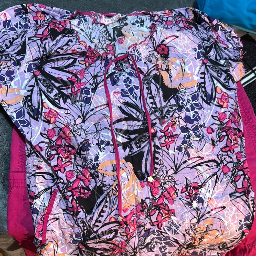 Floral Patterned Blouse with Pink and Purple Accents